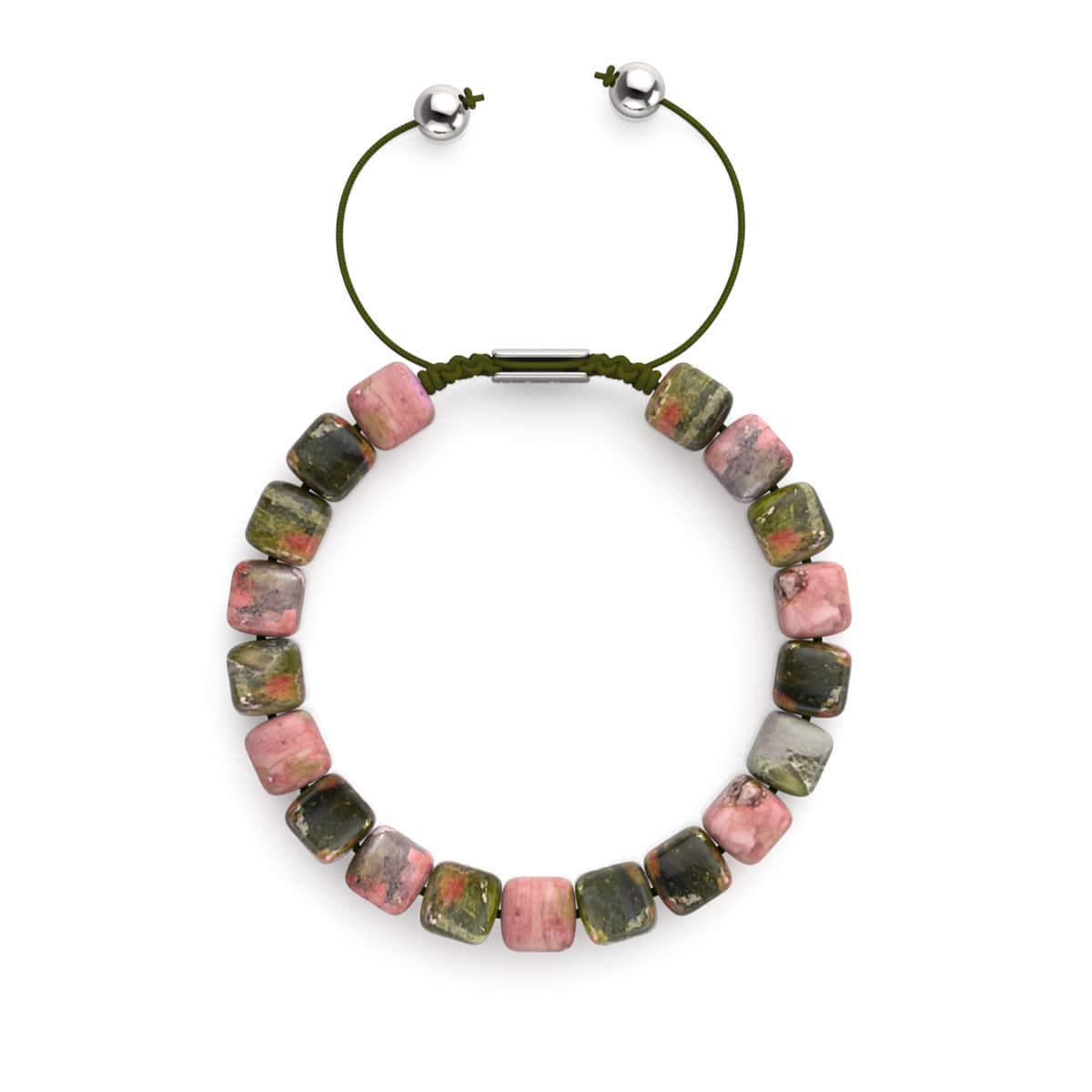 Unakit-Jaspis | Silber | Edelstein-Kieselstein-Makramee-Armband