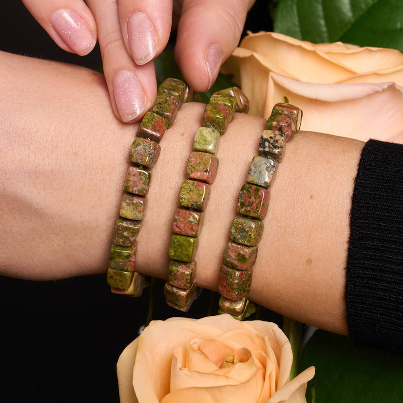 Unakit-Jaspis | Silber | Edelstein-Kieselstein-Makramee-Armband