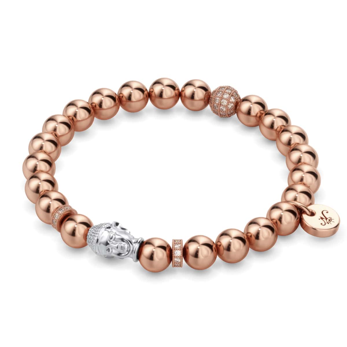 18 Karat Roségold und Silber | Vergoldetes Buddha-Armband