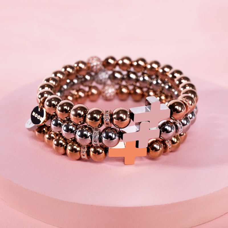 18 Karat Roségold und Silber | Vergoldetes Kreuzarmband