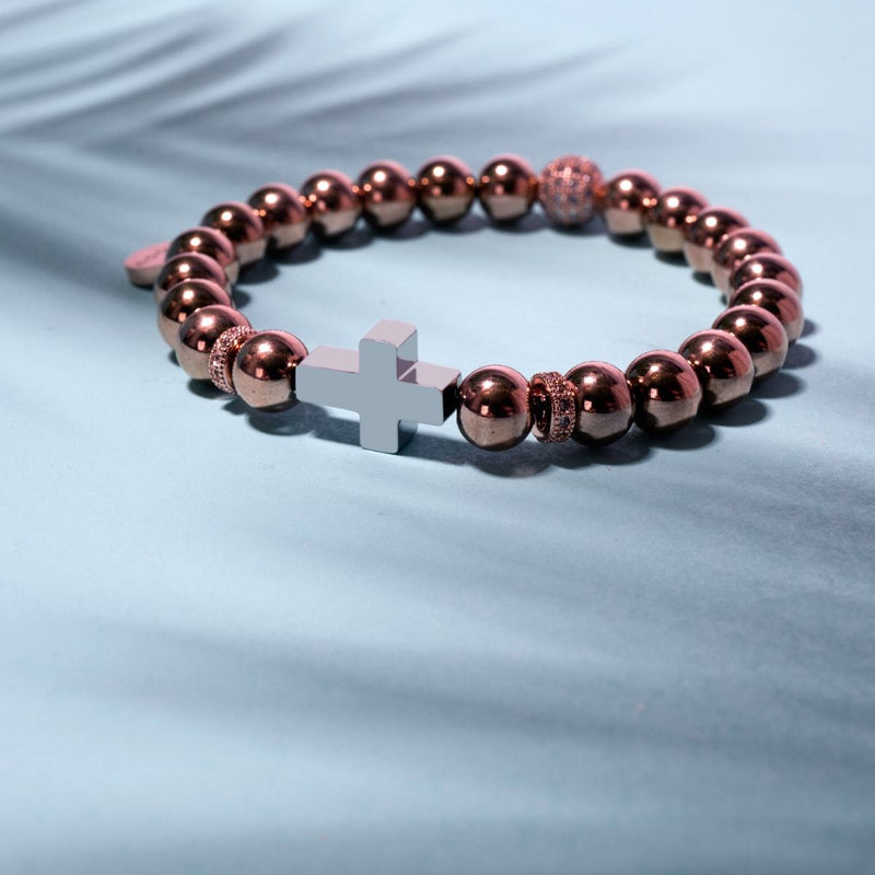 18 Karat Roségold und Silber | Vergoldetes Kreuzarmband
