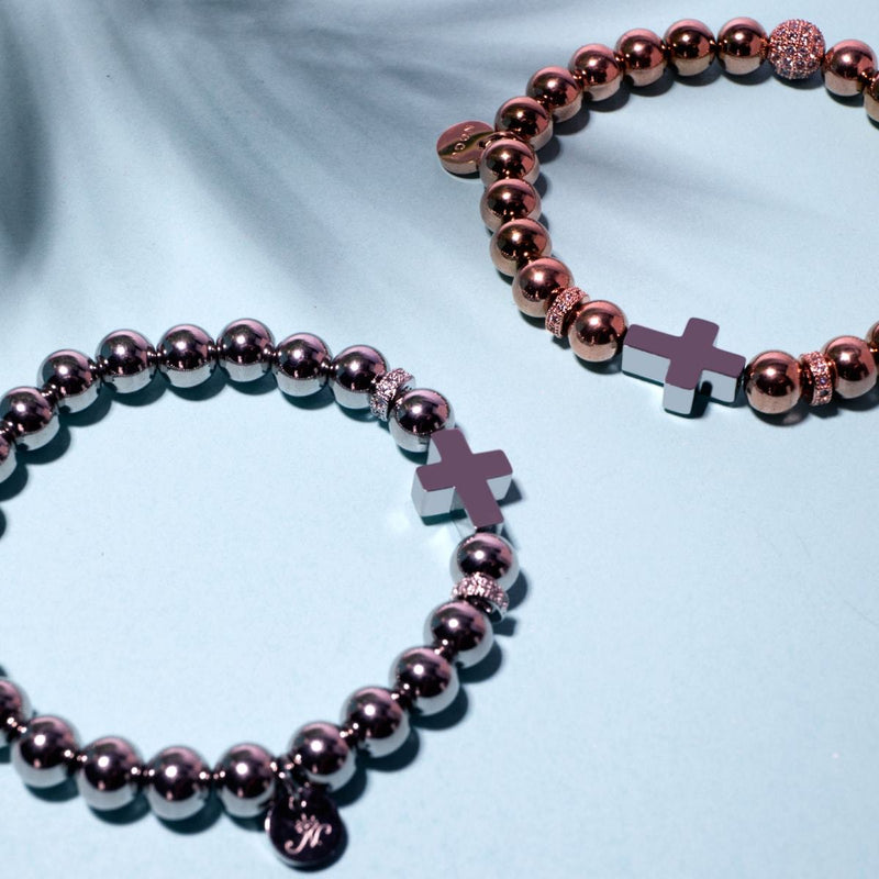 18 Karat Roségold und Silber | Vergoldetes Kreuzarmband
