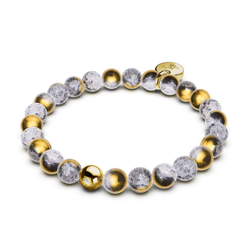 Armband aus goldfarbenem Chrom und weißem Glitzerglas