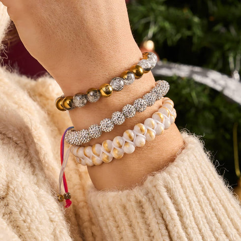 Armband aus goldfarbenem Chrom und weißem Glitzerglas