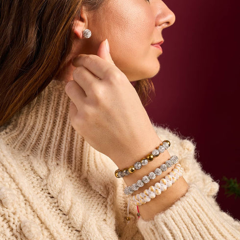 Armband aus goldfarbenem Chrom und weißem Glitzerglas