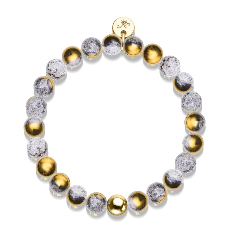 Armband aus goldfarbenem Chrom und weißem Glitzerglas