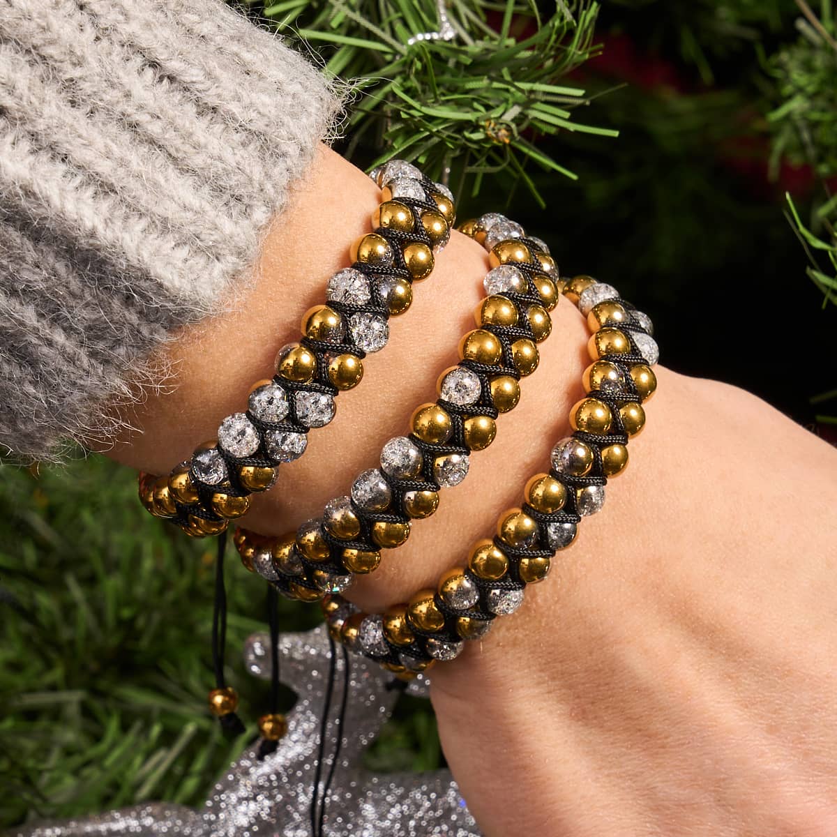 Gold Chrom x Weiß | Glitzerglas Doppelarmband