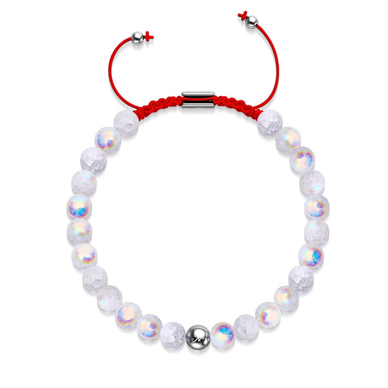 Marshmallow-Chrom-Glitzerglas x rotes Schnurarmband