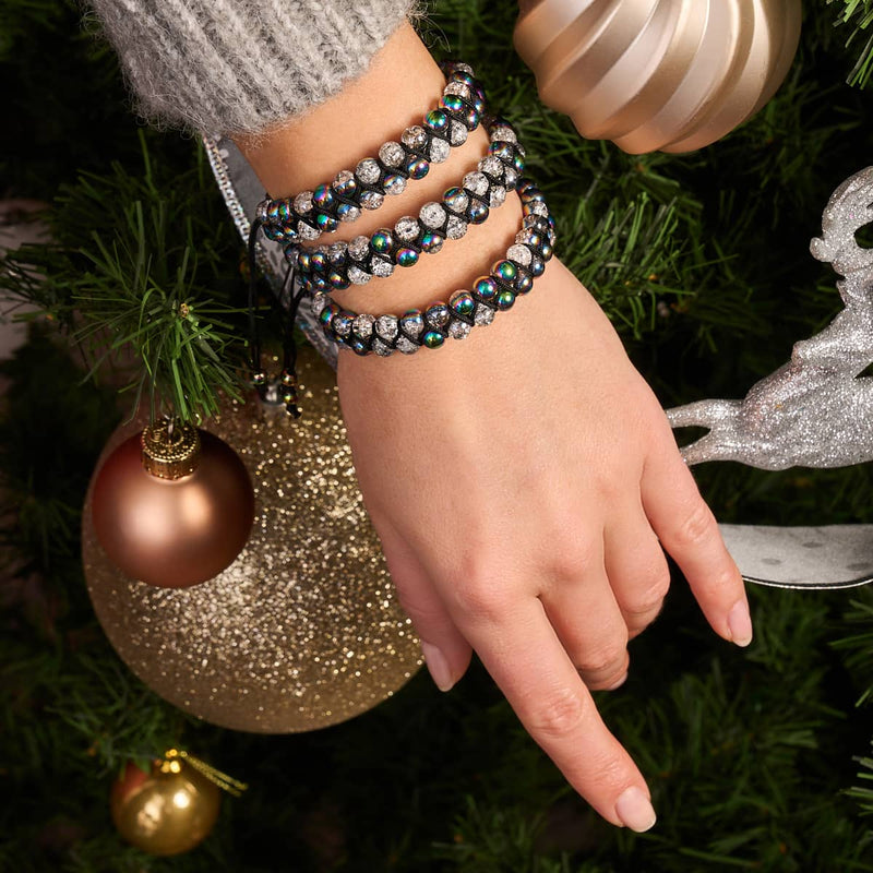 Mattes Einhorn Chrom x Weiß | Glitzerglas Doppelarmband
