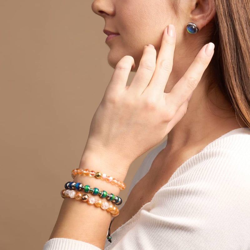 Armband aus Roséchrom und Karamell-Glitzerglas