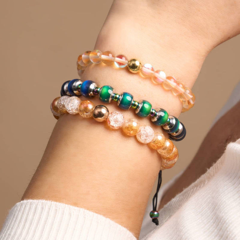 Armband aus Roséchrom und Karamell-Glitzerglas