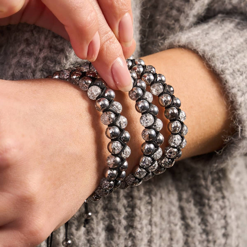 Silber Chrom x Weiß | Glitzerglas Doppelarmband