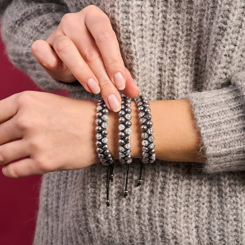 Silber Chrom x Weiß | Glitzerglas Doppelarmband