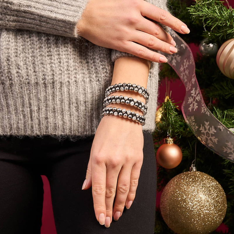 Silber Chrom x Weiß | Glitzerglas Doppelarmband