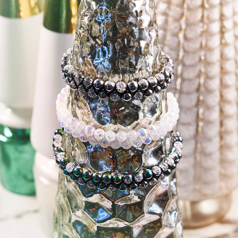 Silber Chrom x Weiß | Glitzerglas Doppelarmband