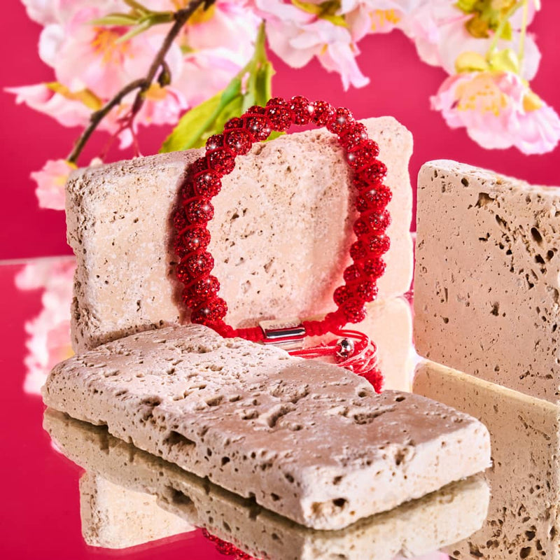 Doppeltes Rubin-Kikiballa-Kristall x Vitalitätsarmband mit roter Schnur