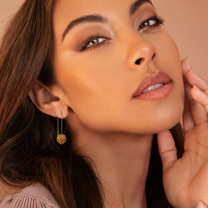 Bernsteinkristall | Gold Vermeil | Kikiballa-Ohrringe mit Kettentropfen