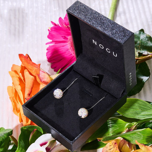 Konfetti-Kristall | 925er Sterlingsilber | Kikiballa-Ohrringe mit Ketten-Tropfeneinfädler