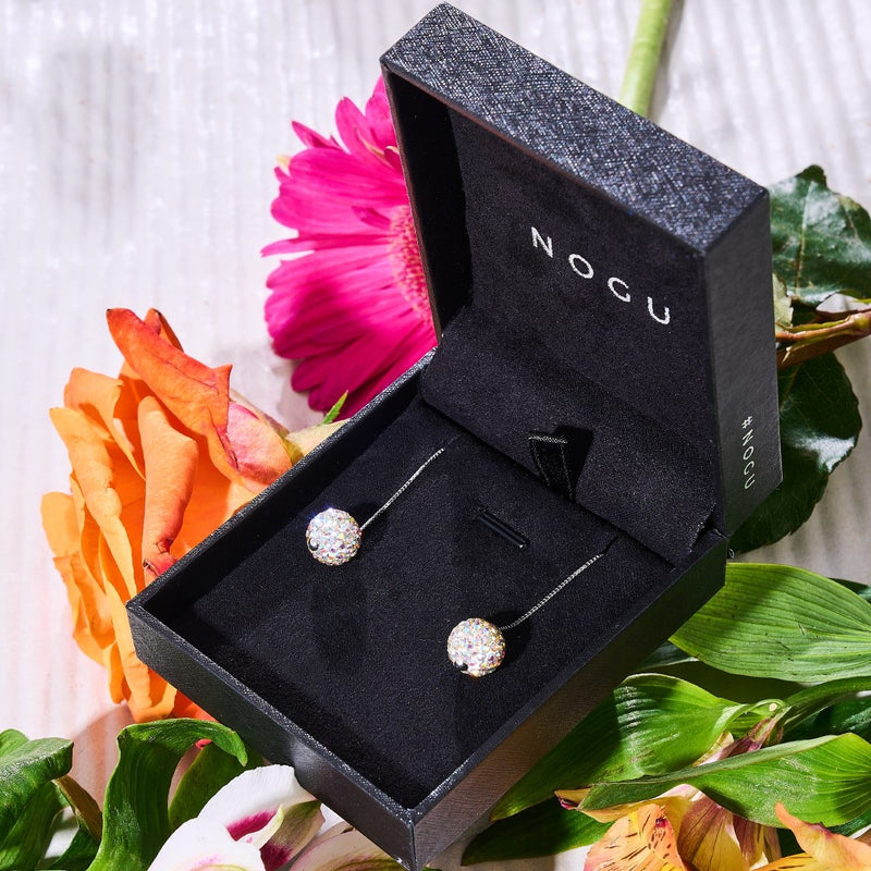 Konfetti-Kristall | 925er Sterlingsilber | Kikiballa-Ohrringe mit Ketten-Tropfeneinfädler