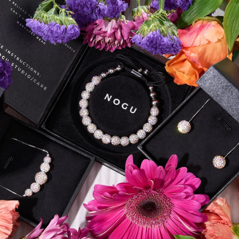 Konfetti-Kristall | 925er Sterlingsilber | Kikiballa-Ohrringe mit Ketten-Tropfeneinfädler