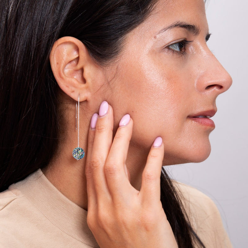 Mitternachtskonfetti-Kristall | 925er Sterlingsilber | Kikiballa-Ohrringe mit Kettentropfen