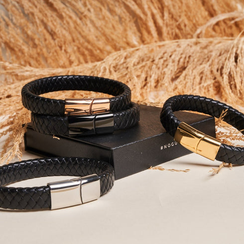 18 Karat Gold | Unendlichkeitsgeflecht | Lederarmband