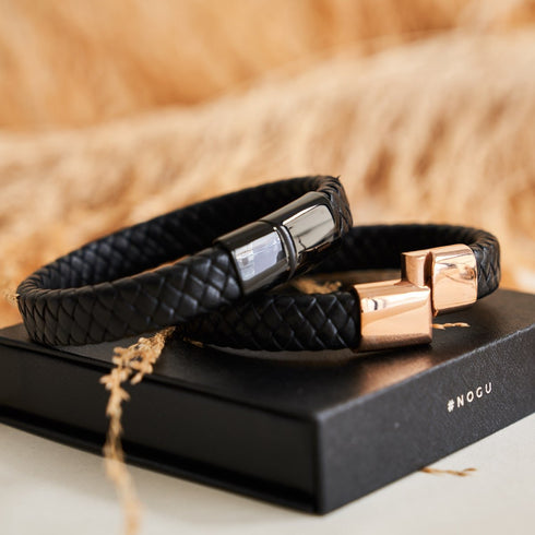 18 Karat Roségold | Unendlichkeitsgeflecht | Lederarmband