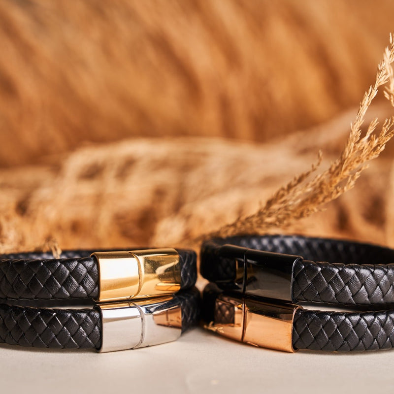 Rotguss | Unendlichkeitsgeflecht | Lederarmband