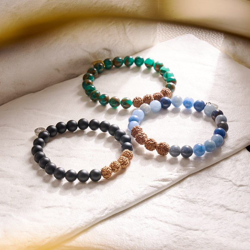 Elementare Energie | Blauer Aventurin x Rudraksha | Mala-Armband