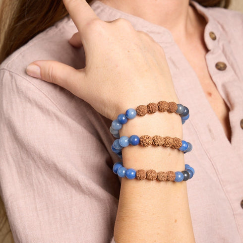 Elementare Energie | Blauer Aventurin x Rudraksha | Mala-Armband