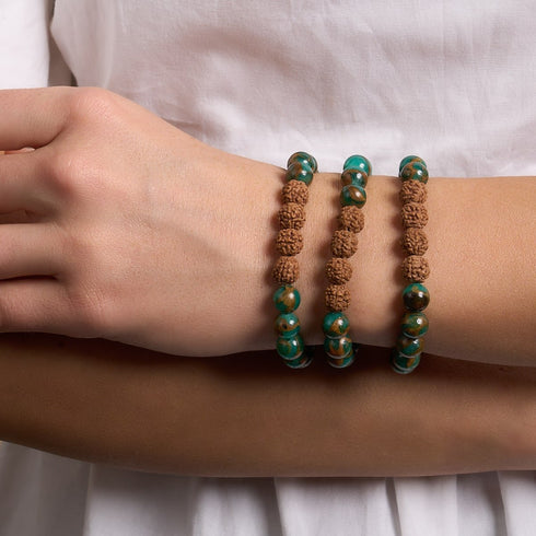 Ätherisch | Neuer grüner Achat x Rudraksha | Mala-Armband