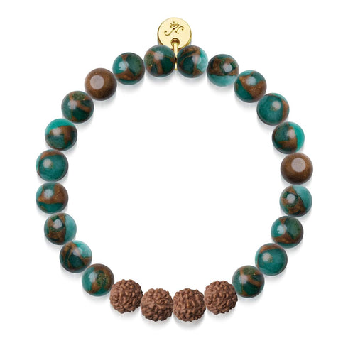 Ätherisch | Neuer grüner Achat x Rudraksha | Mala-Armband