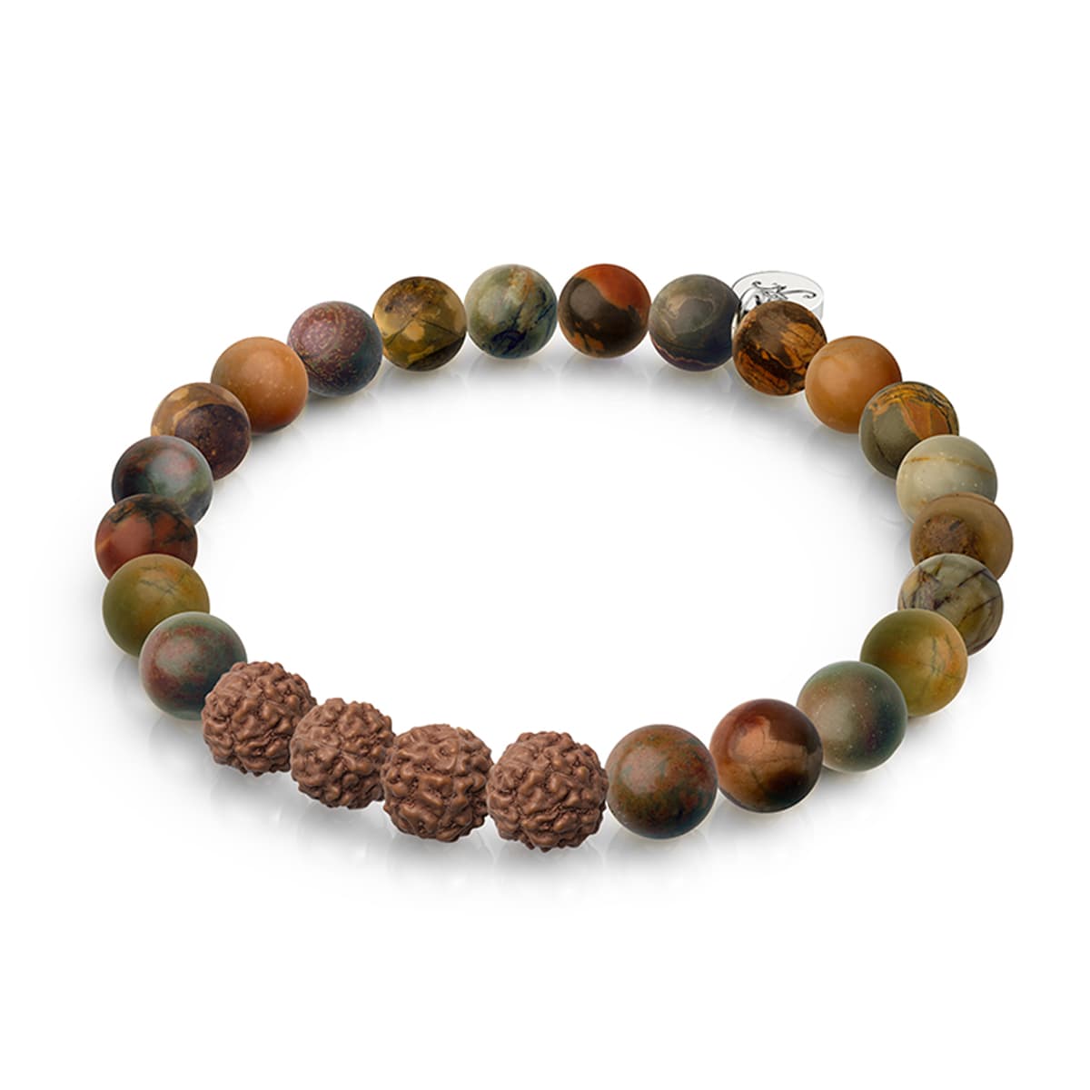 Vier edle Wahrheiten | Picasso-Jaspis x Rudraksha | Mala-Armband