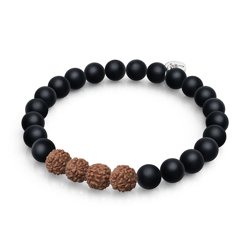Guru | Mattschwarzer Achat x Rudraksha | Mala-Armband