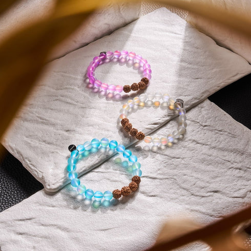 Ganzheitliches Leuchten | Meerjungfrauenglas x Rudraksha | Mala-Armband
