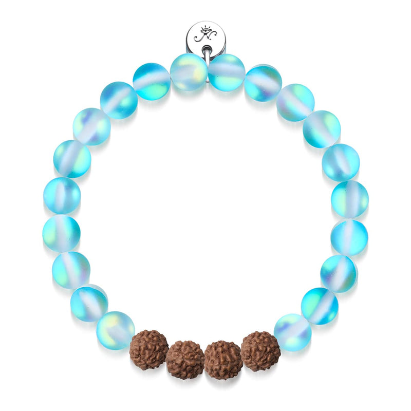 Karmisches Leuchten | Meerjungfrauenglas x Rudraksha | Mala-Armband