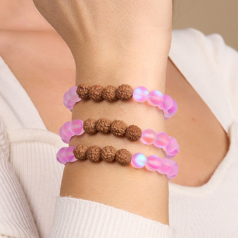 Tantrisches Leuchten | Meerjungfrauenglas x Rudraksha | Mala-Armband