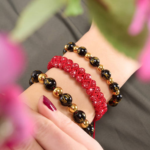 Tibetisches Amulett | Mini-Obsidian-Mantra-Armband