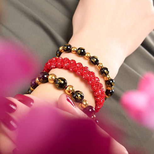 Tibetisches Amulett | Mini-Obsidian-Mantra-Armband
