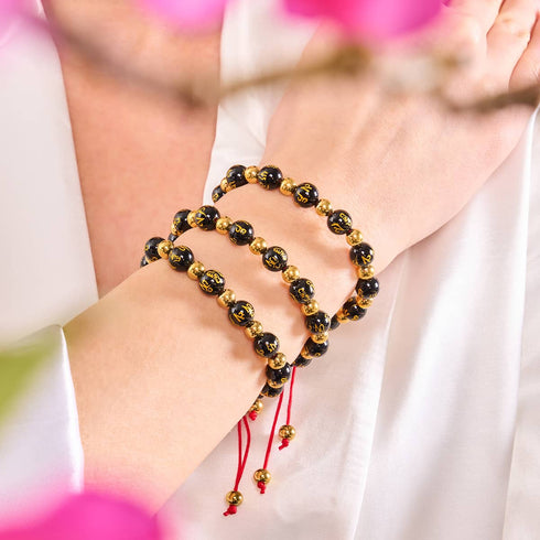 Tibetisches Amulett | Mini-Obsidian-Mantra-Armband