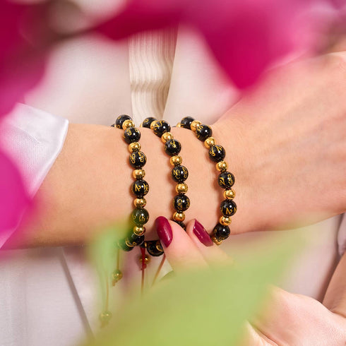 Tibetisches Amulett | Mini-Obsidian-Mantra-Armband