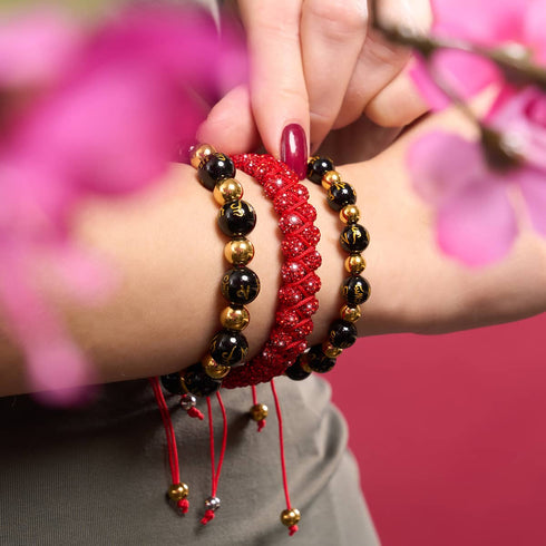 Tibetisches Amulett | Mini-Obsidian-Mantra-Armband