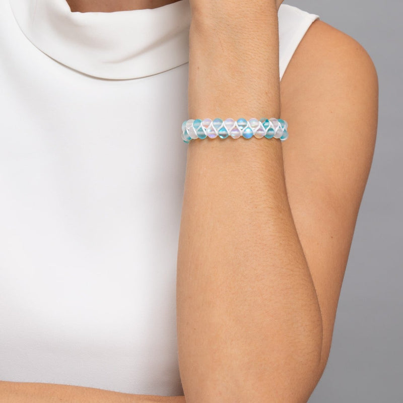 Aquamarin und Weiß | Silber | Doppeltes Meerjungfrau-Glasarmband