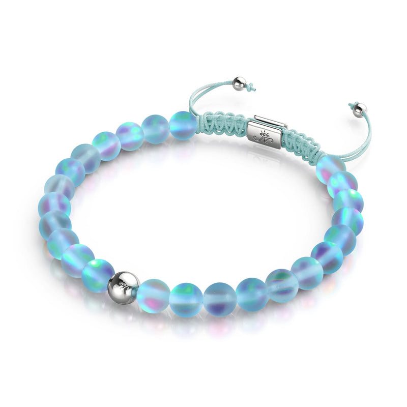 Aquamarin | Silber | Meerjungfrau Glas Makramee Perlen Armband