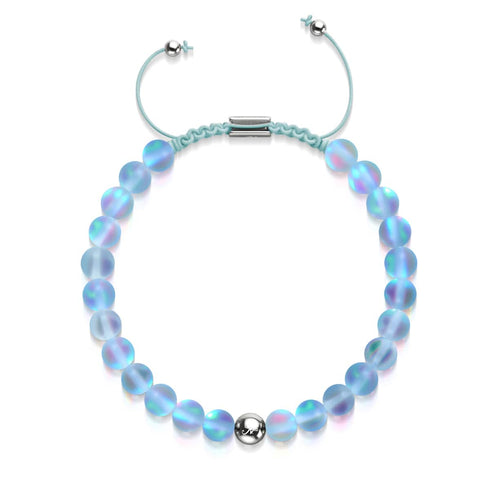 Aquamarin | Silber | Meerjungfrau Glas Makramee Perlen Armband