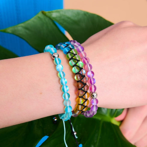 Aquamarin | Silber | Meerjungfrau Glas Makramee Perlen Armband