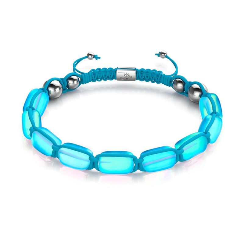 Aquamarin | Silber | Meerjungfrau Glaskiesel Makramee Armband