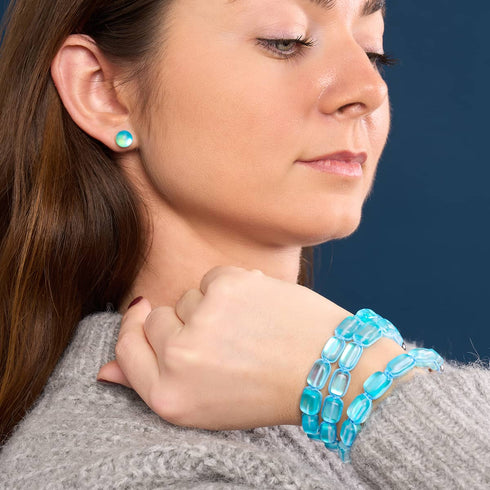 Aquamarin | Silber | Meerjungfrau Glaskiesel Makramee Armband