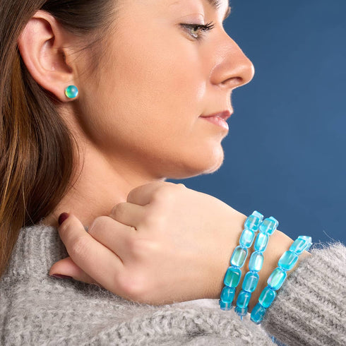 Aquamarin | Silber | Meerjungfrau Glaskiesel Makramee Armband
