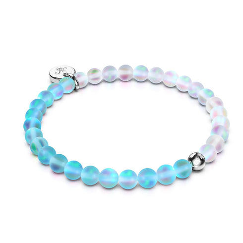 Aquamarin & Weiß | 925 Sterling Silber | Meerjungfrau Glasperlenarmband